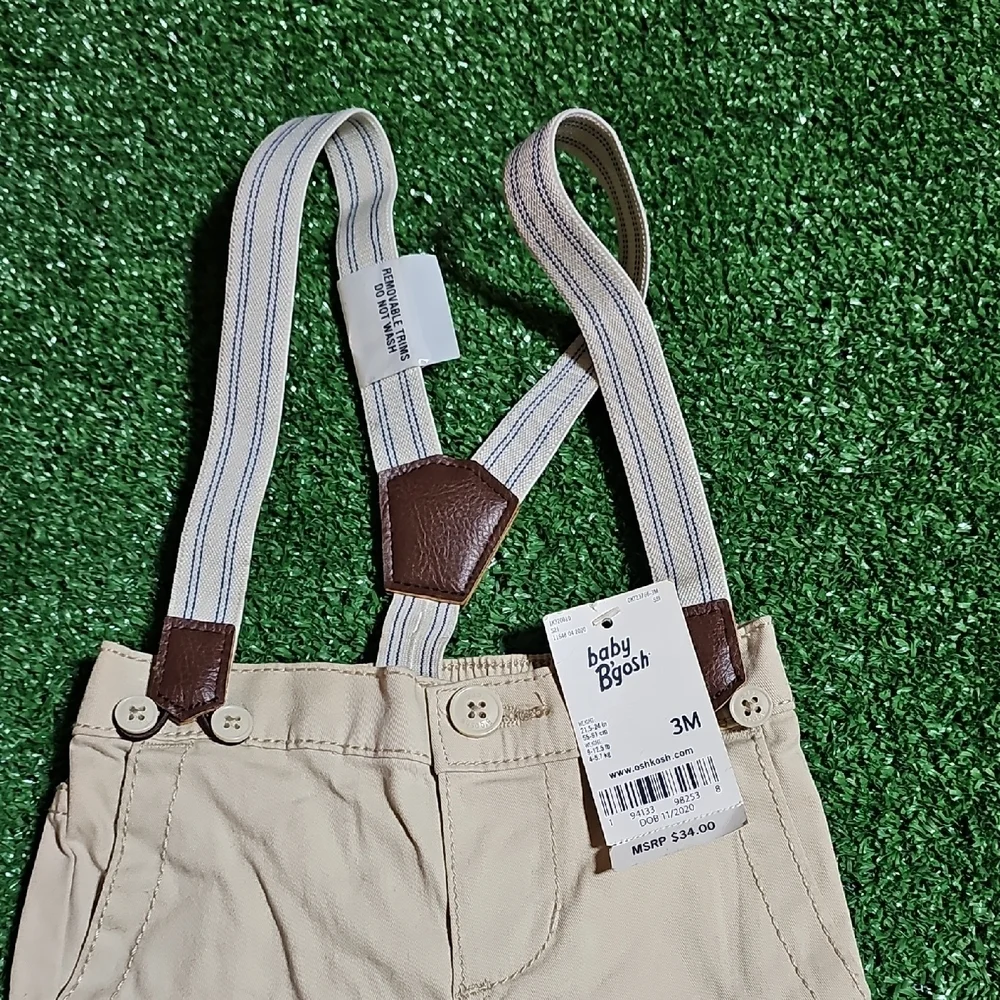 Beige Baby Pants with Suspenders - Picture 3 of 4